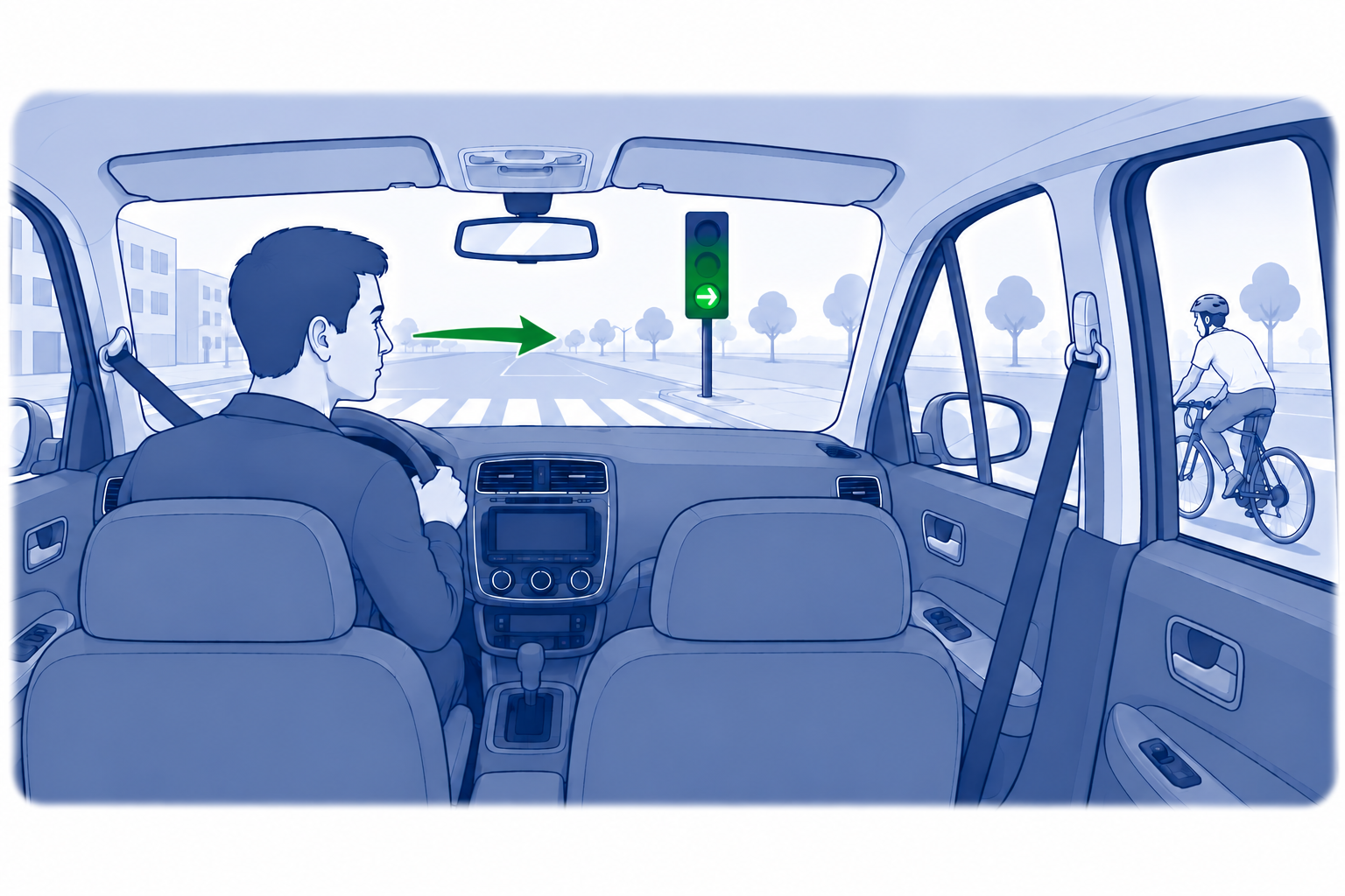 Shoulder check before a right turn